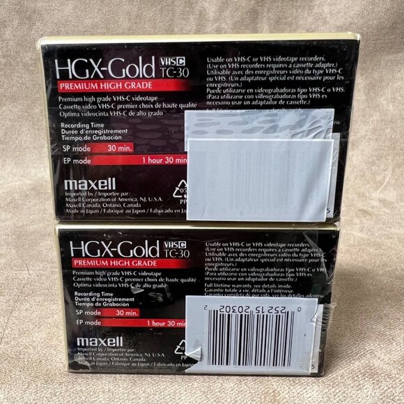 Maxell TC-30 VHS-C Premium High Grade HGX-Gold Camcorder Tapes 2pk - Picture 2 of 2